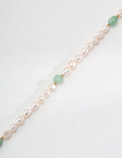 Elegant Pearl Necklace with Green Jade Accents