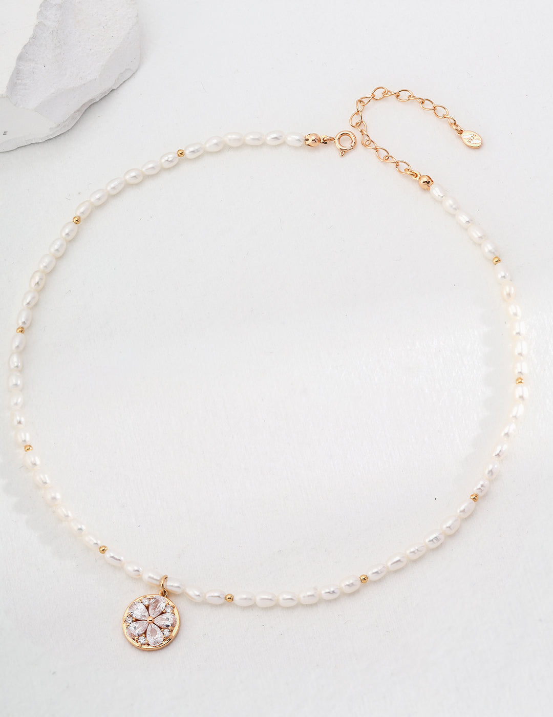 Pearl Necklace with Five-Petal  Flower Pendant