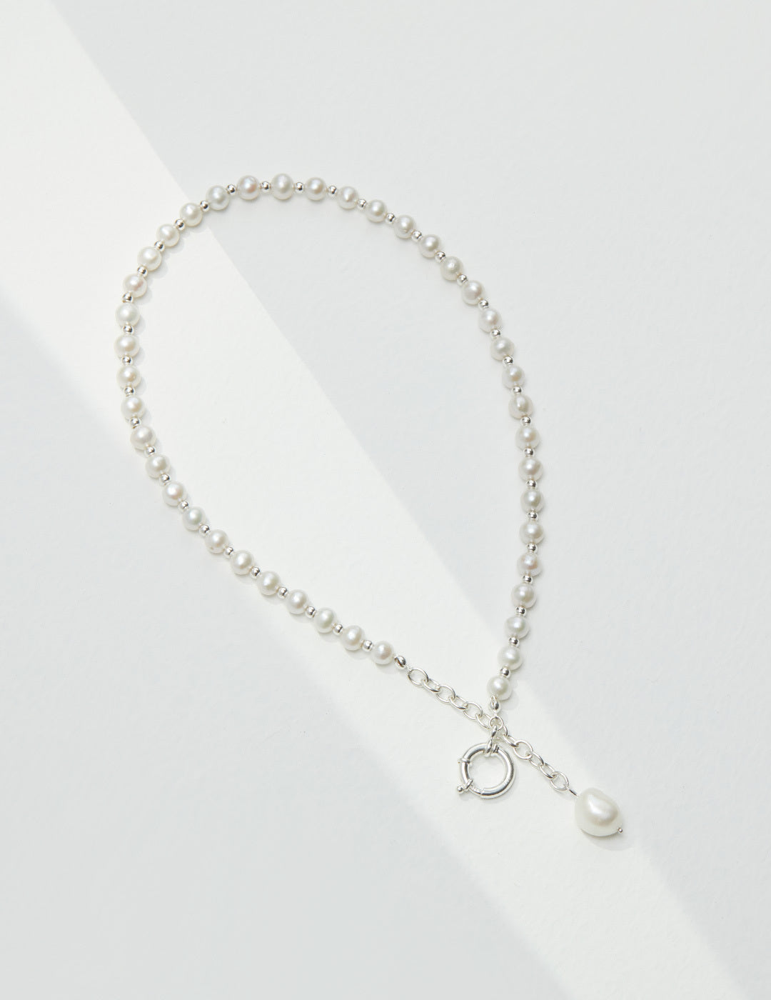 Elegant 925 Sliver Freshwater Pearl Y Necklace