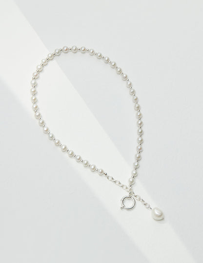 Elegant 925 Sliver Freshwater Pearl Y Necklace