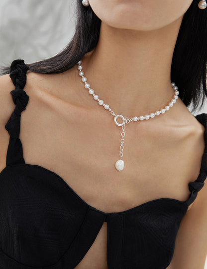 Elegant 925 Sliver Freshwater Pearl Y Necklace