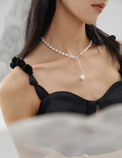 Elegant 925 Sliver Freshwater Pearl Y Necklace