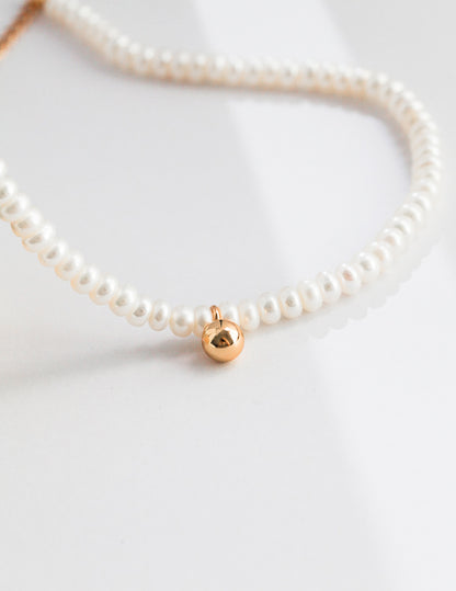 Small Gold Ball Nature Pearl Chocker Necklace