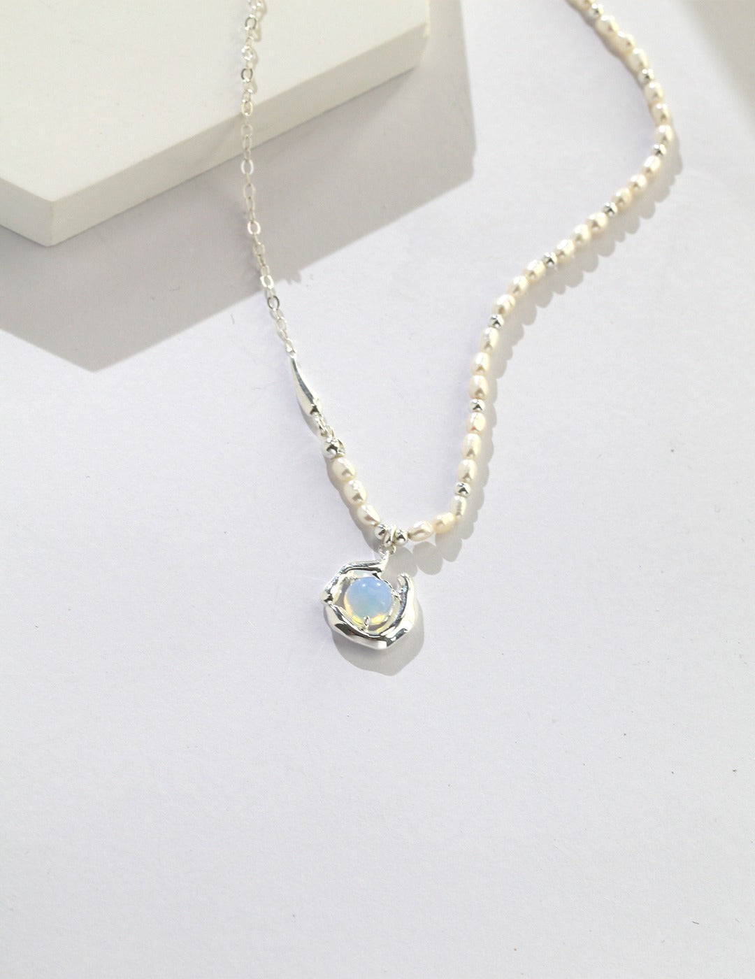 Sterling Silver Opal Pearl Necklace