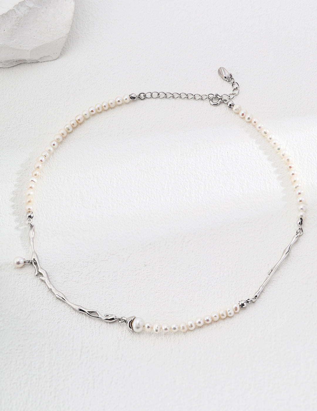 Minimalist and Unique Sterling Silver Nature Pearl Necklace