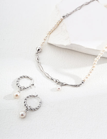 Minimalist and Unique Sterling Silver Nature Pearl Necklace