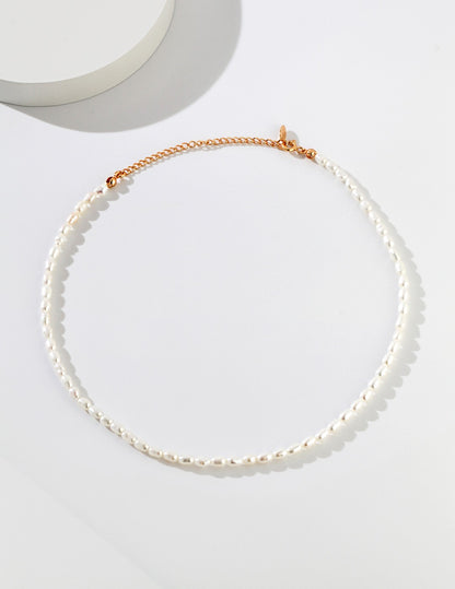 Minimalist Sterling Silver Natural Rice Pearl Necklace