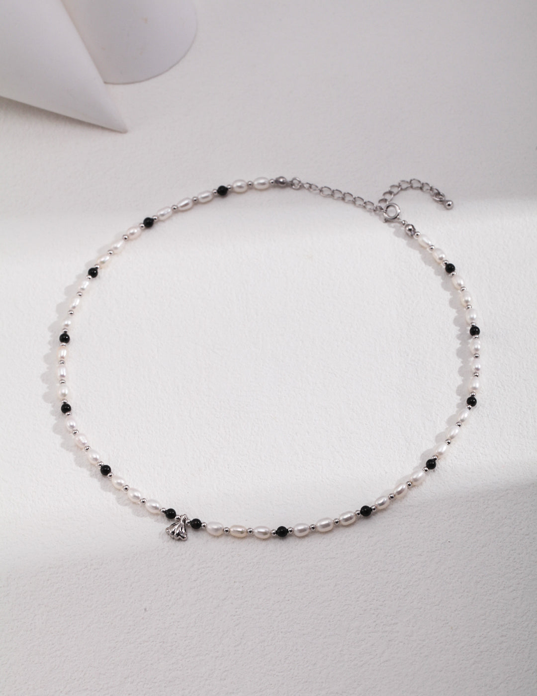 Sterling Silver Black Agate Pearl Necklace