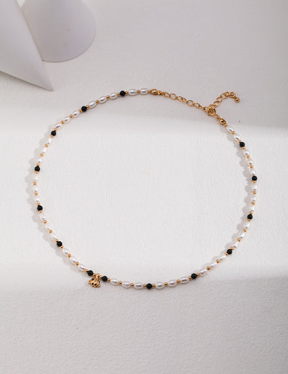 Sterling Silver Black Agate Pearl Necklace