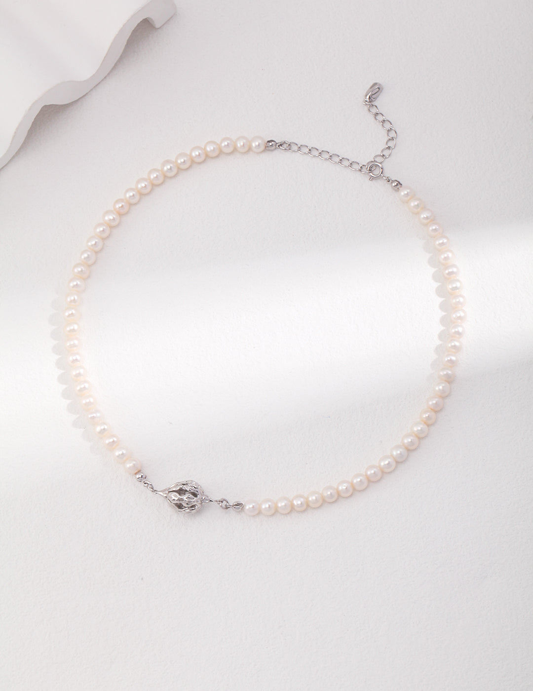 Floral Cluster Sterling Silver Pearl Chocker Necklace