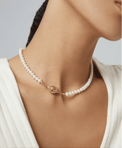 Floral Cluster Sterling Silver Pearl Chocker Necklace