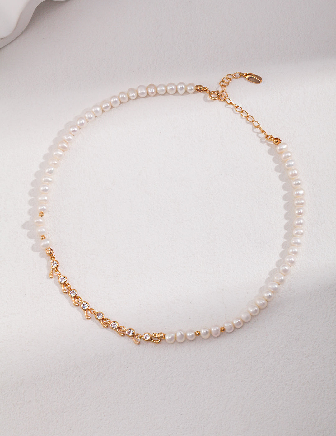 Sterling Silver With White Zircon Pearl Choker Necklace