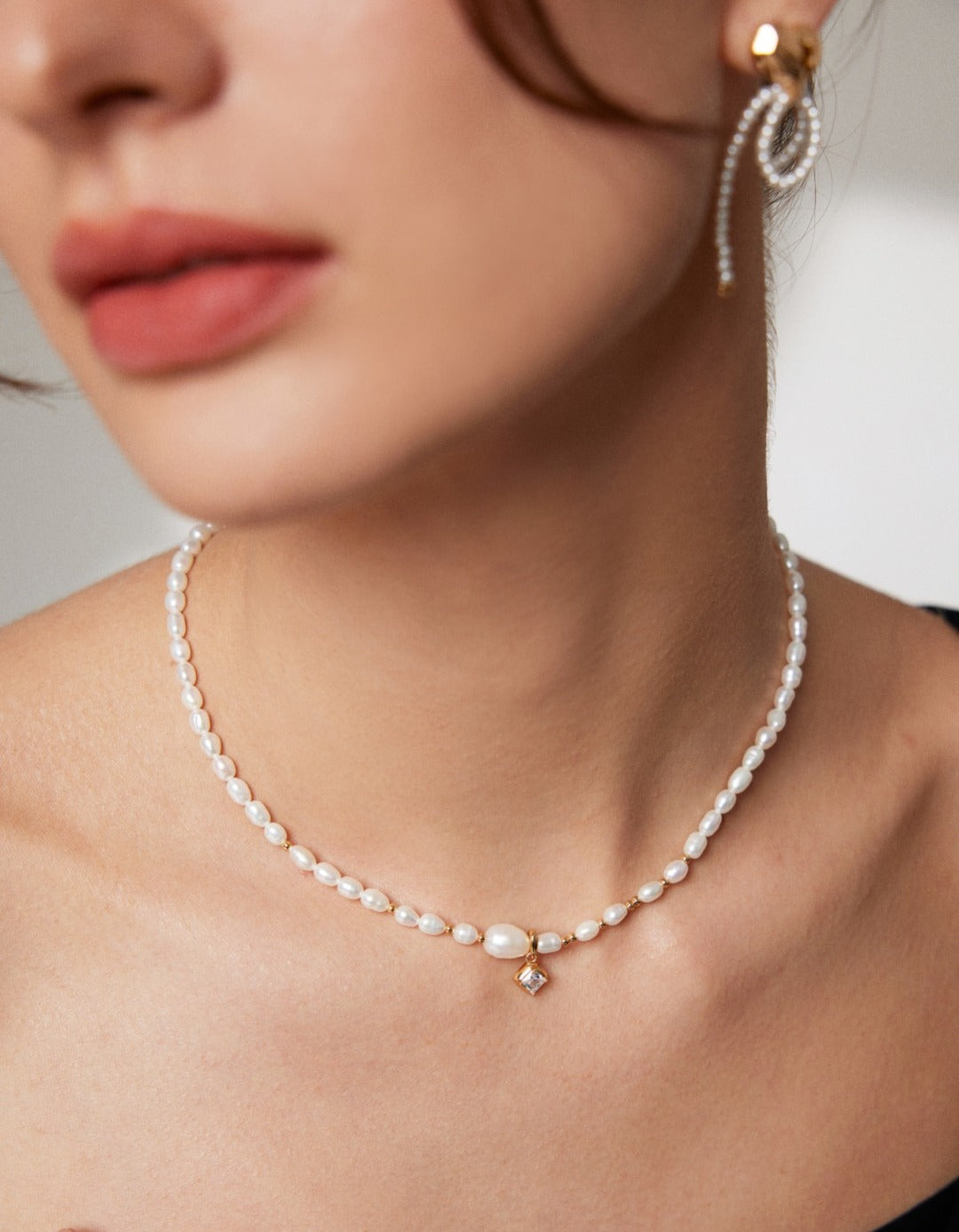 Sweet Heart Sterling Silver Zircon Pearl Necklace