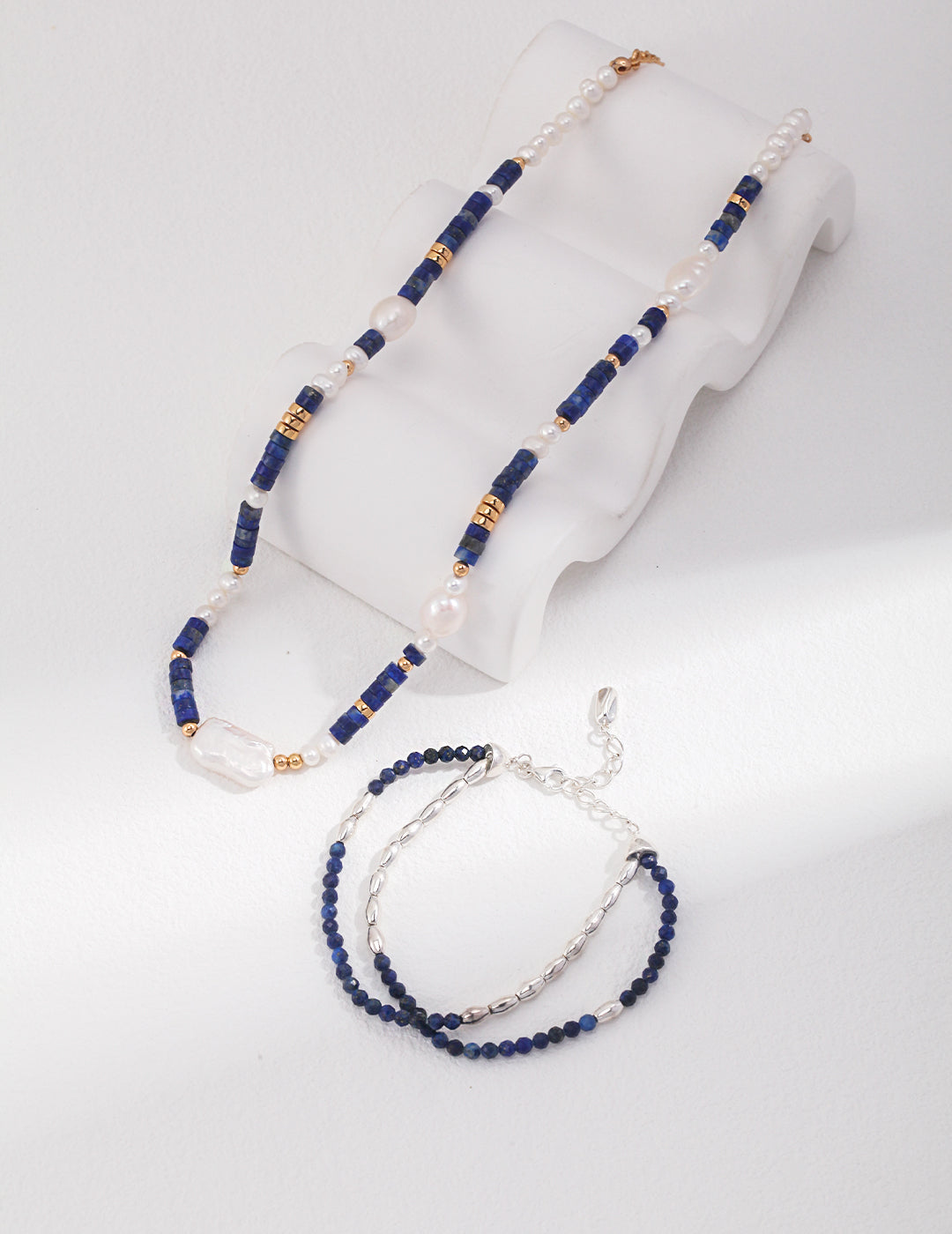 Sterling Silver Lapis Lazuli Pearl  Necklace