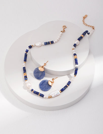 Sterling Silver Lapis Lazuli Pearl  Necklace