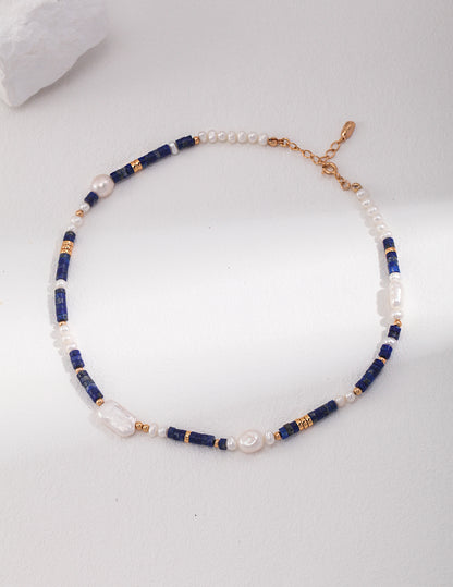 Sterling Silver Lapis Lazuli Pearl  Necklace