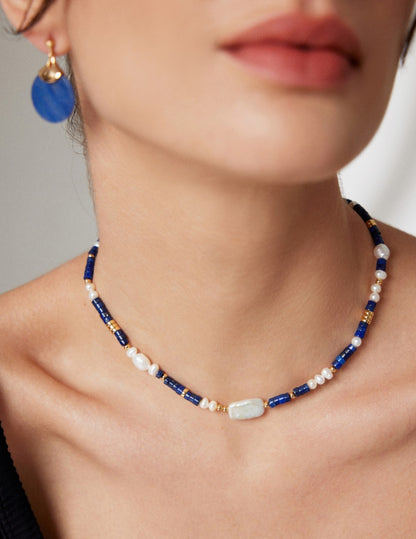 Sterling Silver Lapis Lazuli Pearl  Necklace