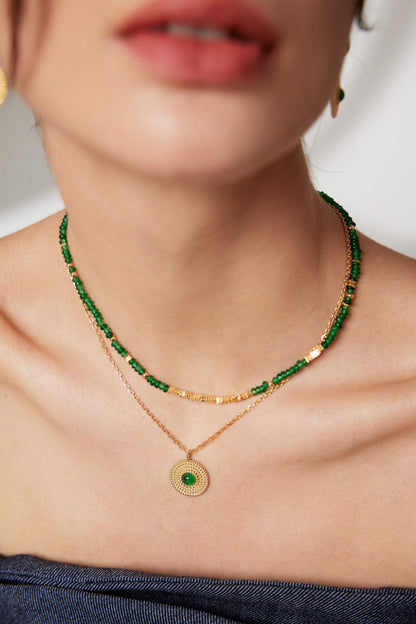 Emerald Gemstone Beaded Necklace with Gilded Silver Accents