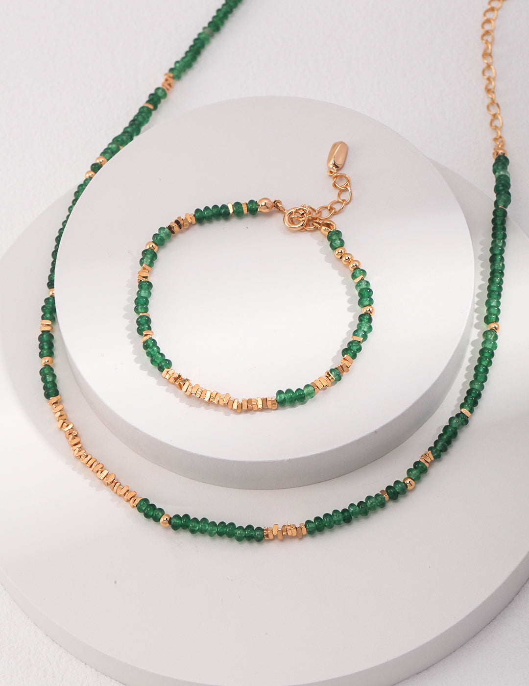 Emerald Gemstone Beaded Necklace with Gilded Silver Accents