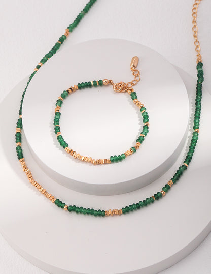 Emerald Gemstone Beaded Necklace with Gilded Silver Accents