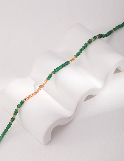 Emerald Gemstone Beaded Necklace with Gilded Silver Accents