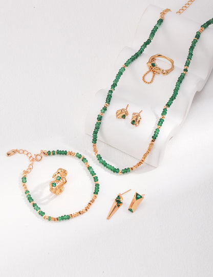 Emerald Gemstone Beaded Necklace with Gilded Silver Accents