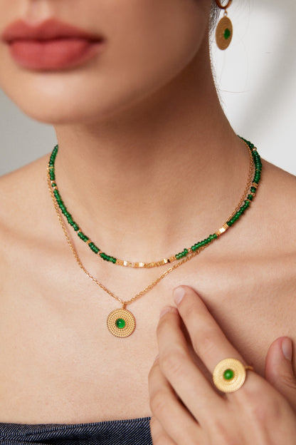 Emerald Gemstone Beaded Necklace with Gilded Silver Accents