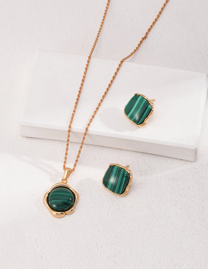 Sterling Silver Malachite Necklace Drop Wax Stamp Design