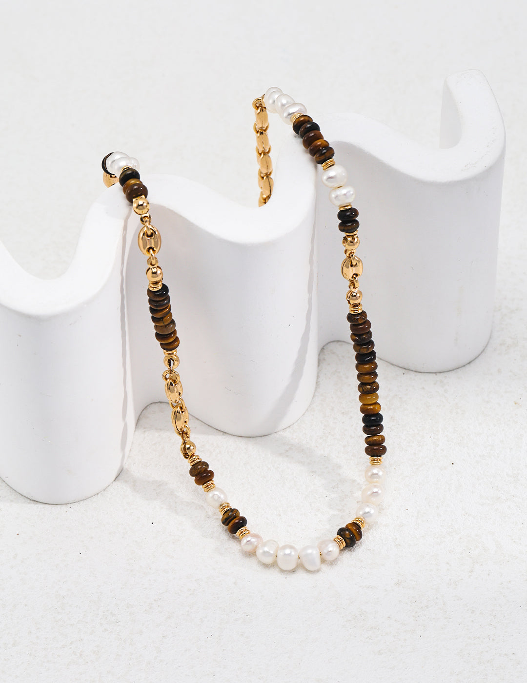 Tropical Style Sterling Silver Tiger's Eye Pearl Necklace