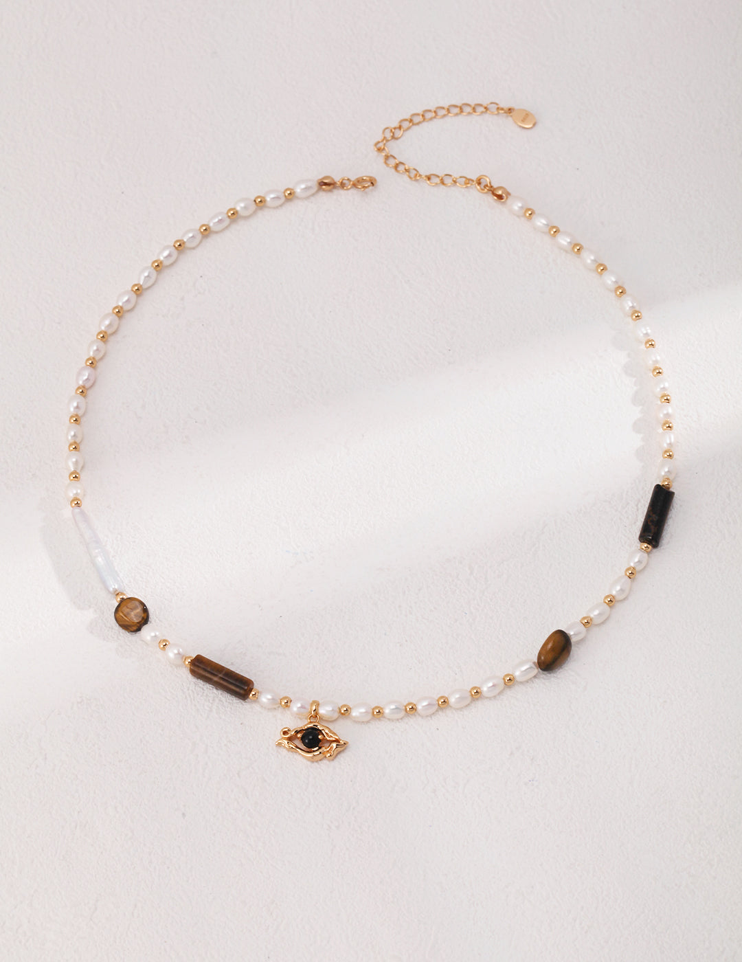 Clouds Tiger's  Eye Stone Pearl Necklace