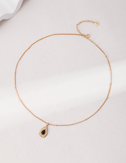 Silver Drop Necklace With Black Zircon French Style|Gold Color