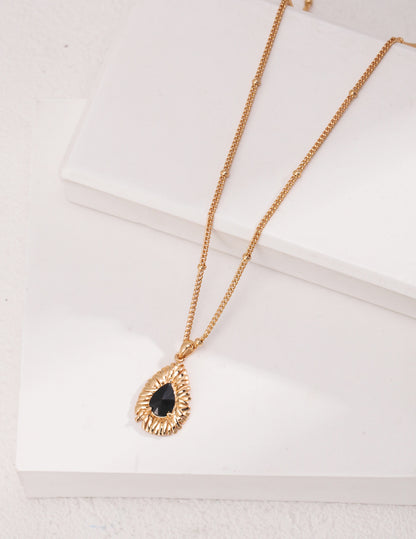 Silver Drop Necklace With Black Zircon French Style|Gold Color