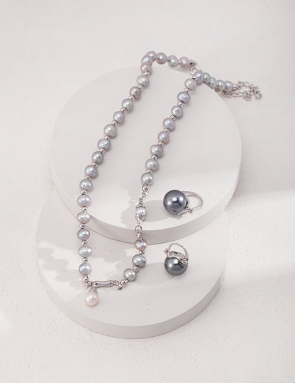 Sterling Silver Grey Freshwater Cultured Pearl   Necklace