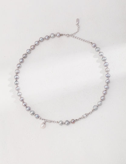 Sterling Silver Grey Freshwater Cultured Pearl   Necklace