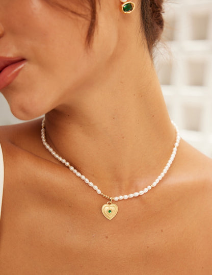 Natural Pearl Heart Pendant Necklace