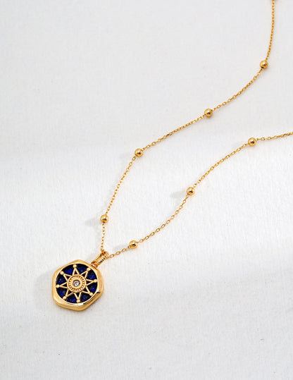 Blue Lapis Lazuli Octagonal Star Pendant Necklace