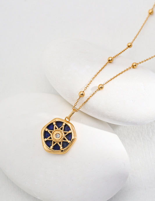 Blue Lapis Lazuli Octagonal Star Pendant Necklace