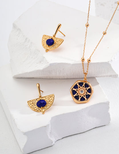 Blue Lapis Lazuli Octagonal Star Pendant Necklace