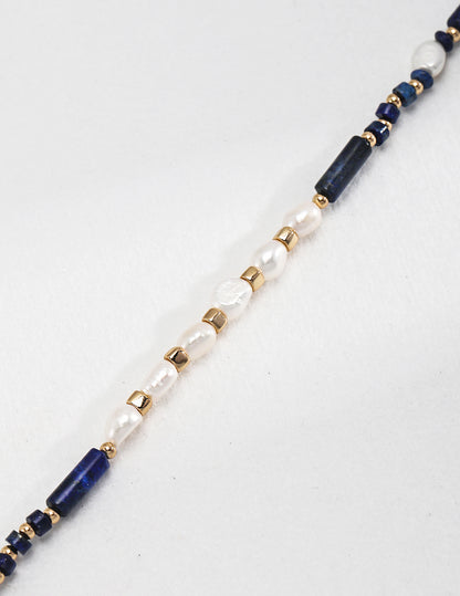 Neutral Style Sterling Silver Lapis Lazuli Pearl Necklace