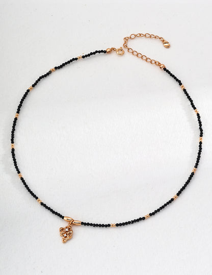 Black Crystal and Gold-Plated Silver Necklace with Cubic Zircon