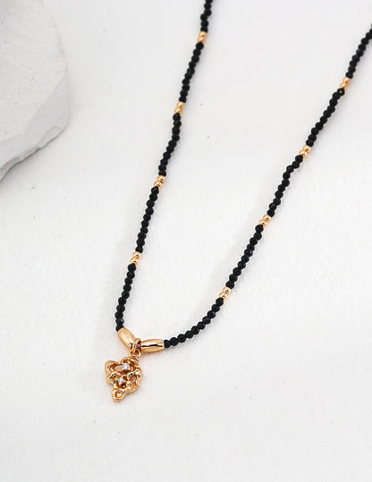 Black Crystal and Gold-Plated Silver Necklace with Cubic Zircon