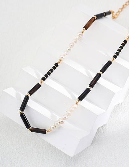 Elegant Black Agate  Pearl Necklace