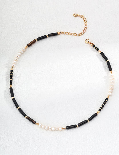 Elegant Black Agate  Pearl Necklace