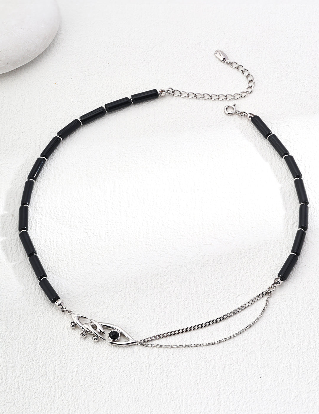 925 Sterling Silver Vintage Black Agate Necklace