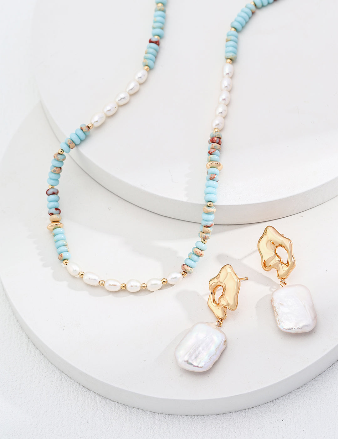 Light Blue Sterling Silver Shoushan Stone Pearl Necklace