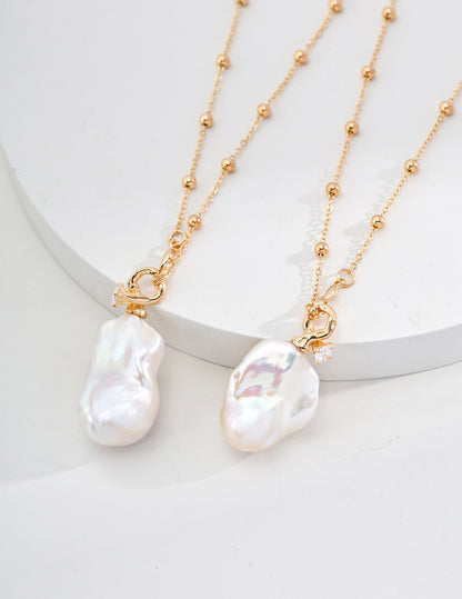 Sterling Silver Nature Baroque Pearl Zircon Necklace