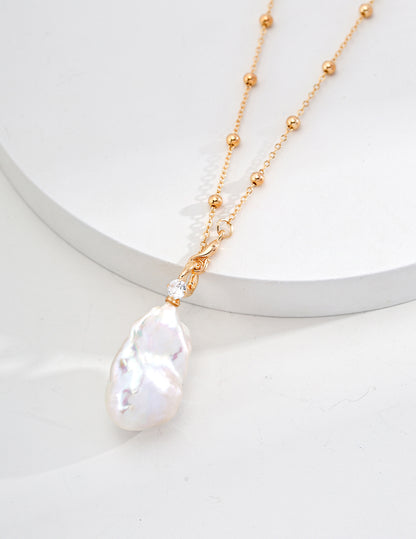 Sterling Silver Nature Baroque Pearl Zircon Necklace