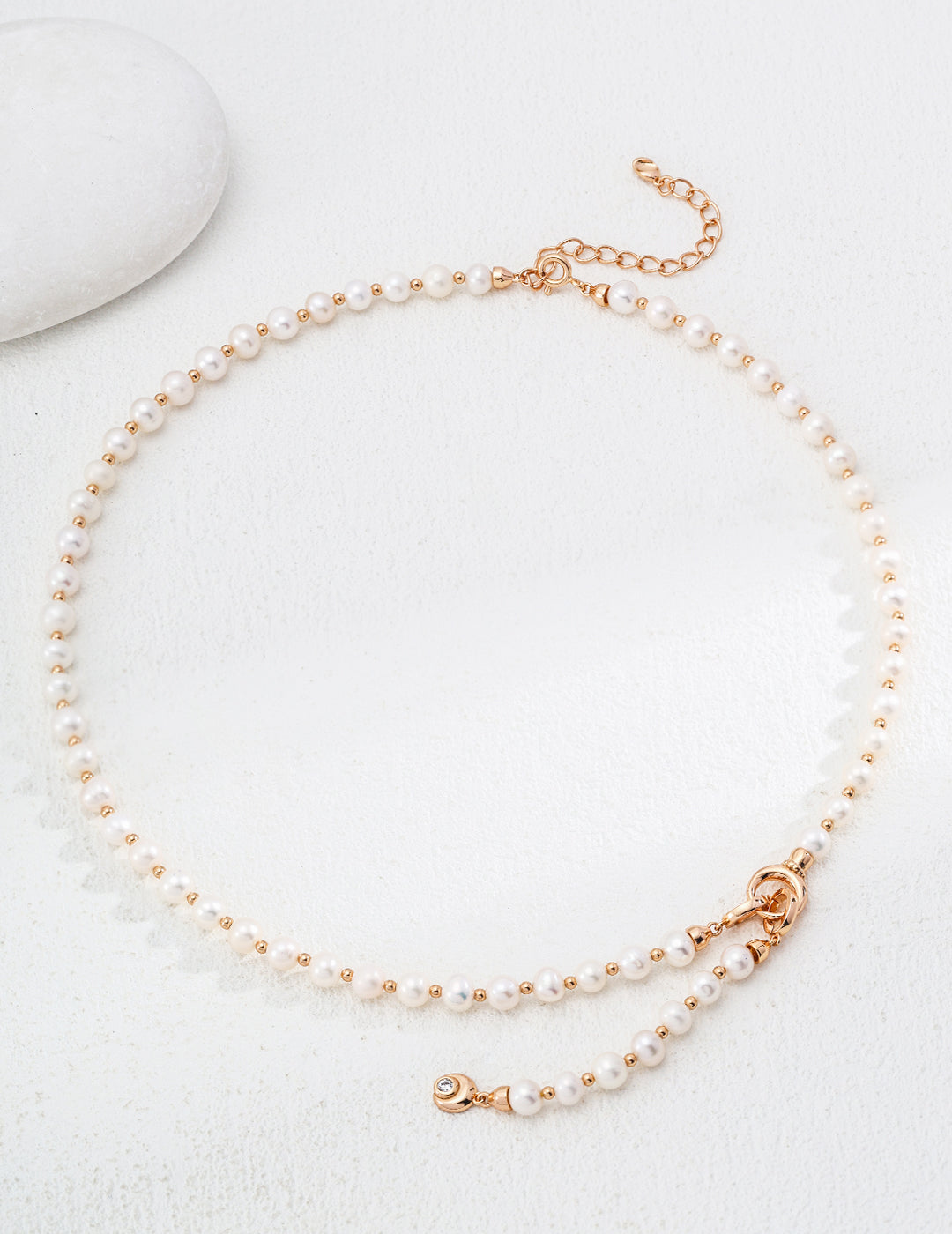 S925 Silver Pearl Necklace with Sparkling Zircon Details