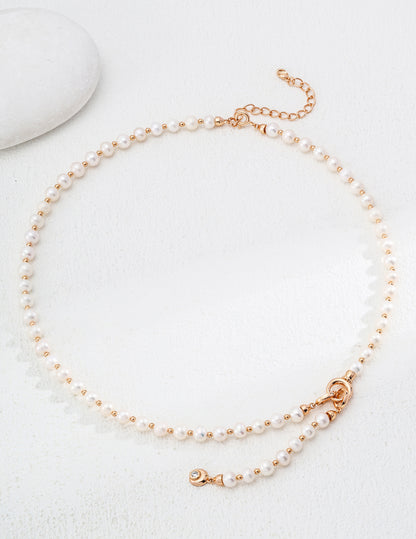 S925 Silver Pearl Necklace with Sparkling Zircon Details