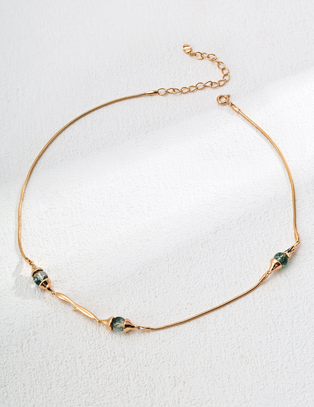 18K Gold-Plated Necklace with Moss Agate & Lapis Lazuli